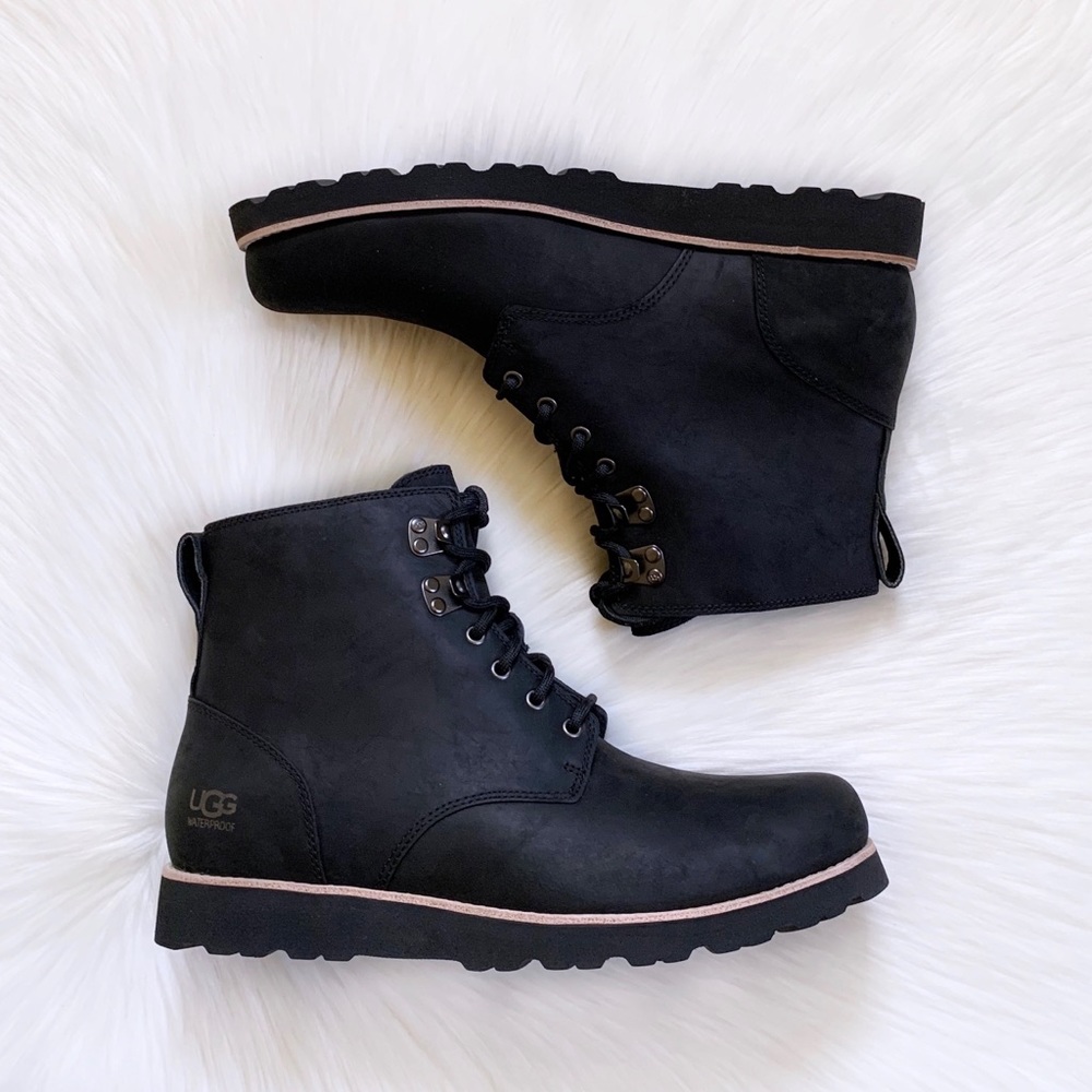 UGG Men’s Ritter Black Leather Waterproof Boots - Picture 6 of 8